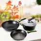 麦饭石不粘锅炒锅三件套 无油烟不沾礼品锅具 家用平底铁锅套装锅